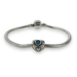 Vintage Chamilia Sterling Silver 925 Blue Enamel Heart Charm Bracelet 7"